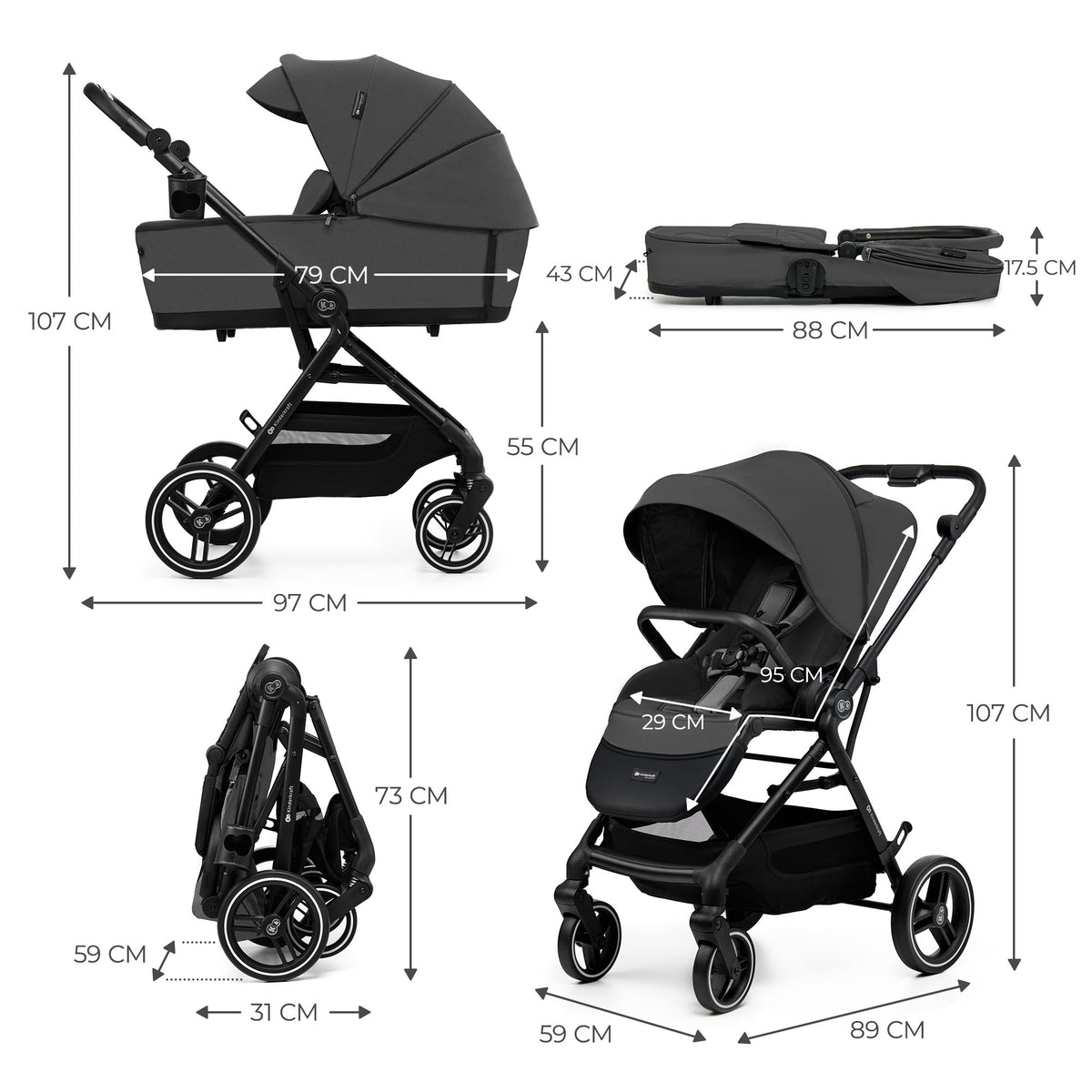 Kinderkraft YOXI бебешка количка 3в1 MOONLIGHT GREY - снимка 10