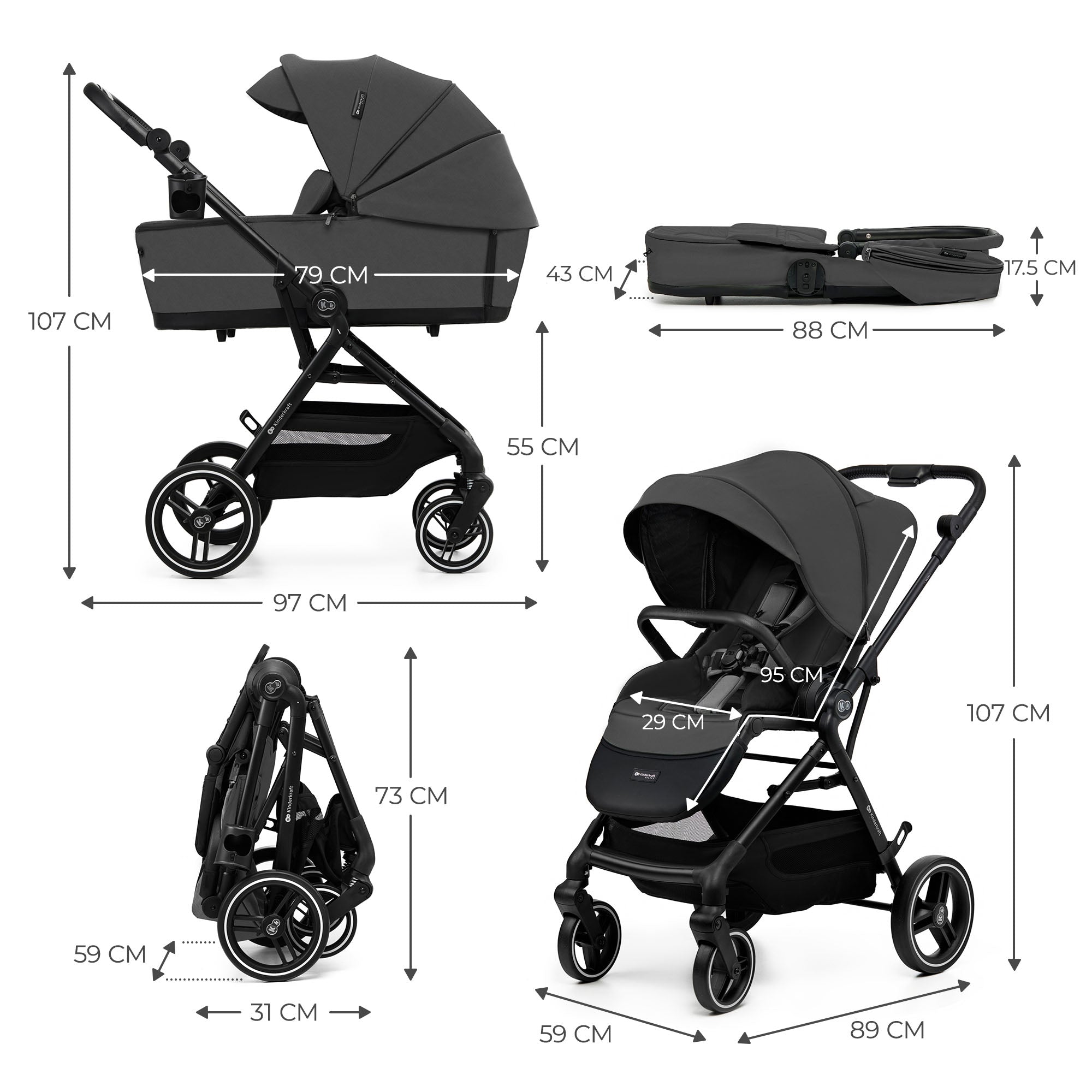 Kinderkraft YOXI бебешка количка 3в1 MOONLIGHT GREY - снимка 10