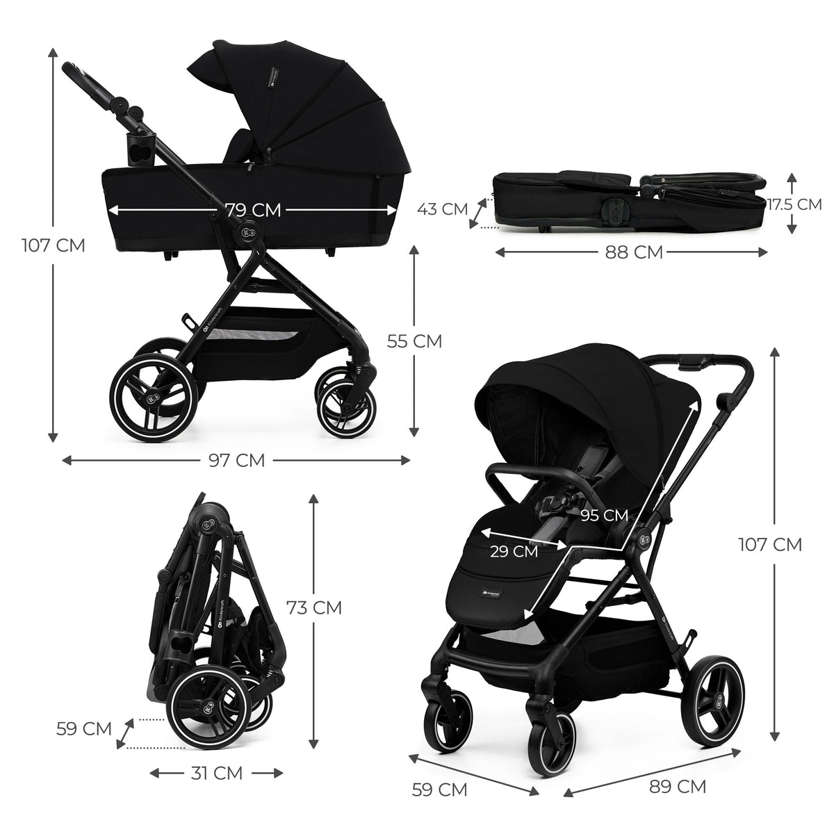 Kinderkraft YOXI бебешка количка 3в1 PURE BLACK - снимка 7