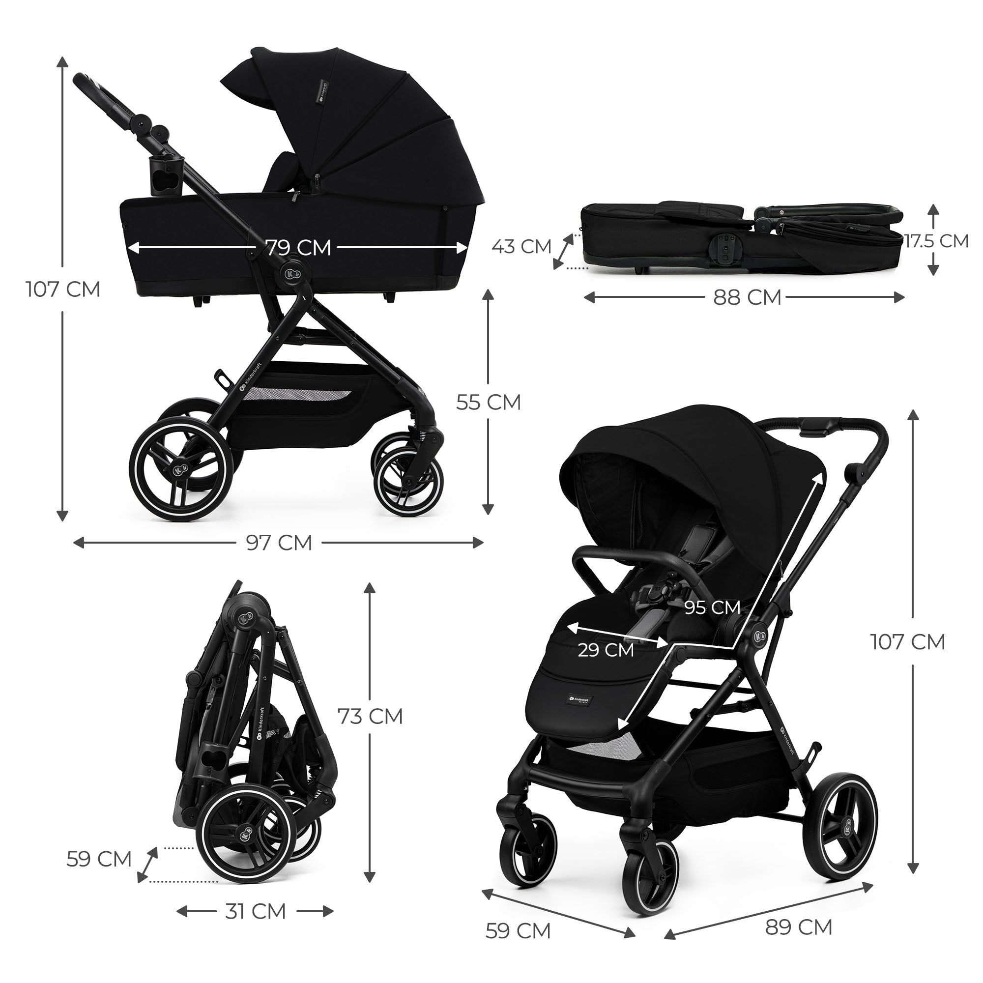 Kinderkraft YOXI бебешка количка 3в1 PURE BLACK - снимка 7
