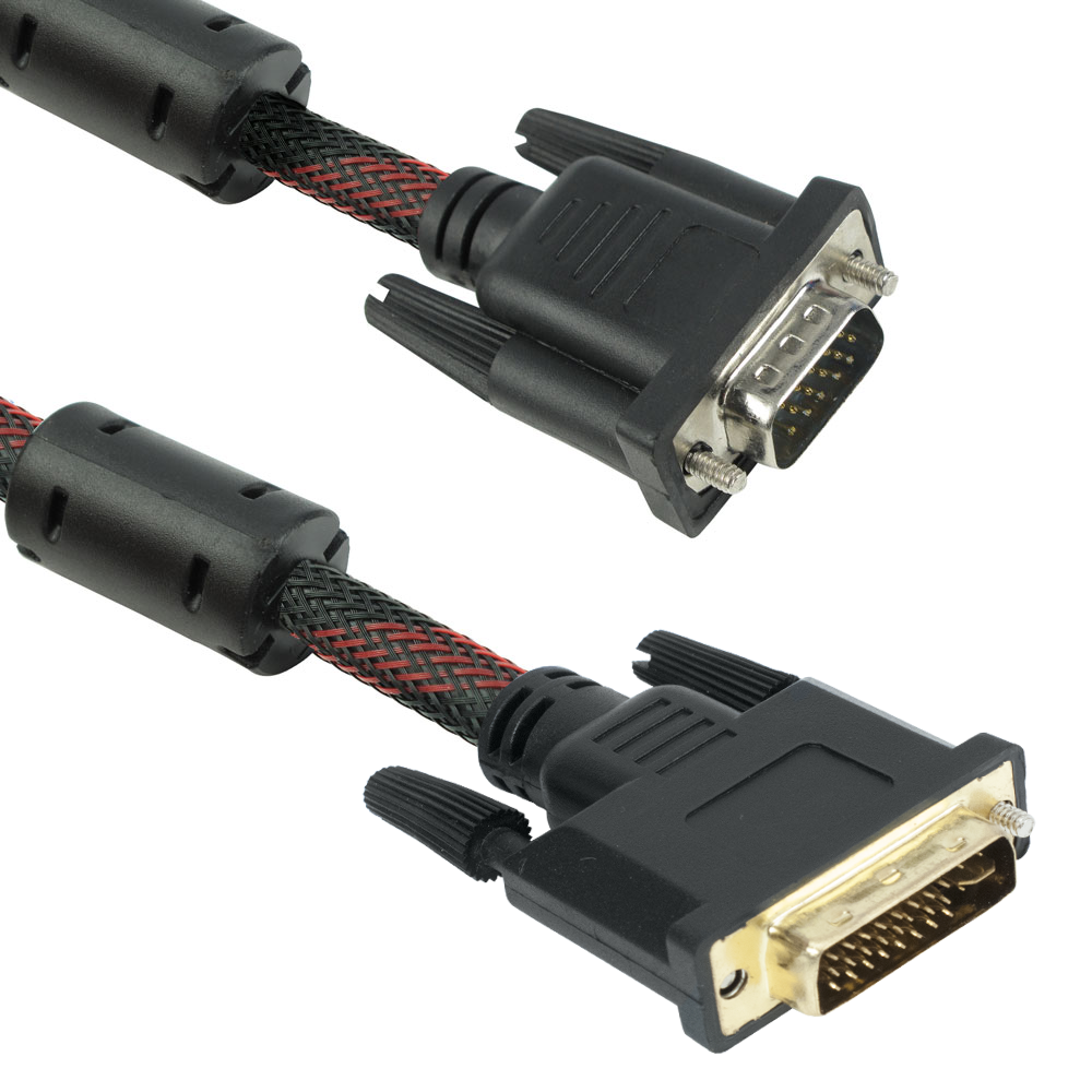 Кабел DeTech DVI VGA 3м с ферит и оплетка - 18247
