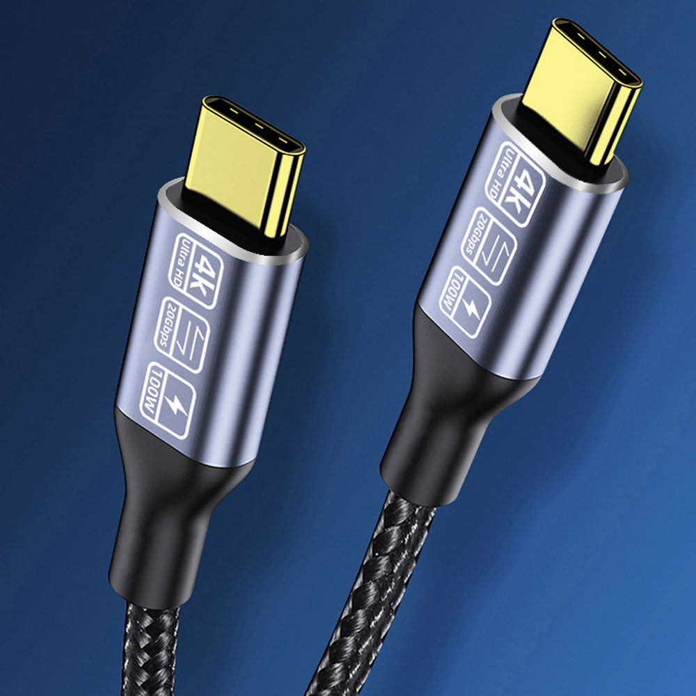 Кабел DeTech, Type-C - Type-C, 100W, 4K, 20GB/s, PD, 2.0m, Черен - 18383