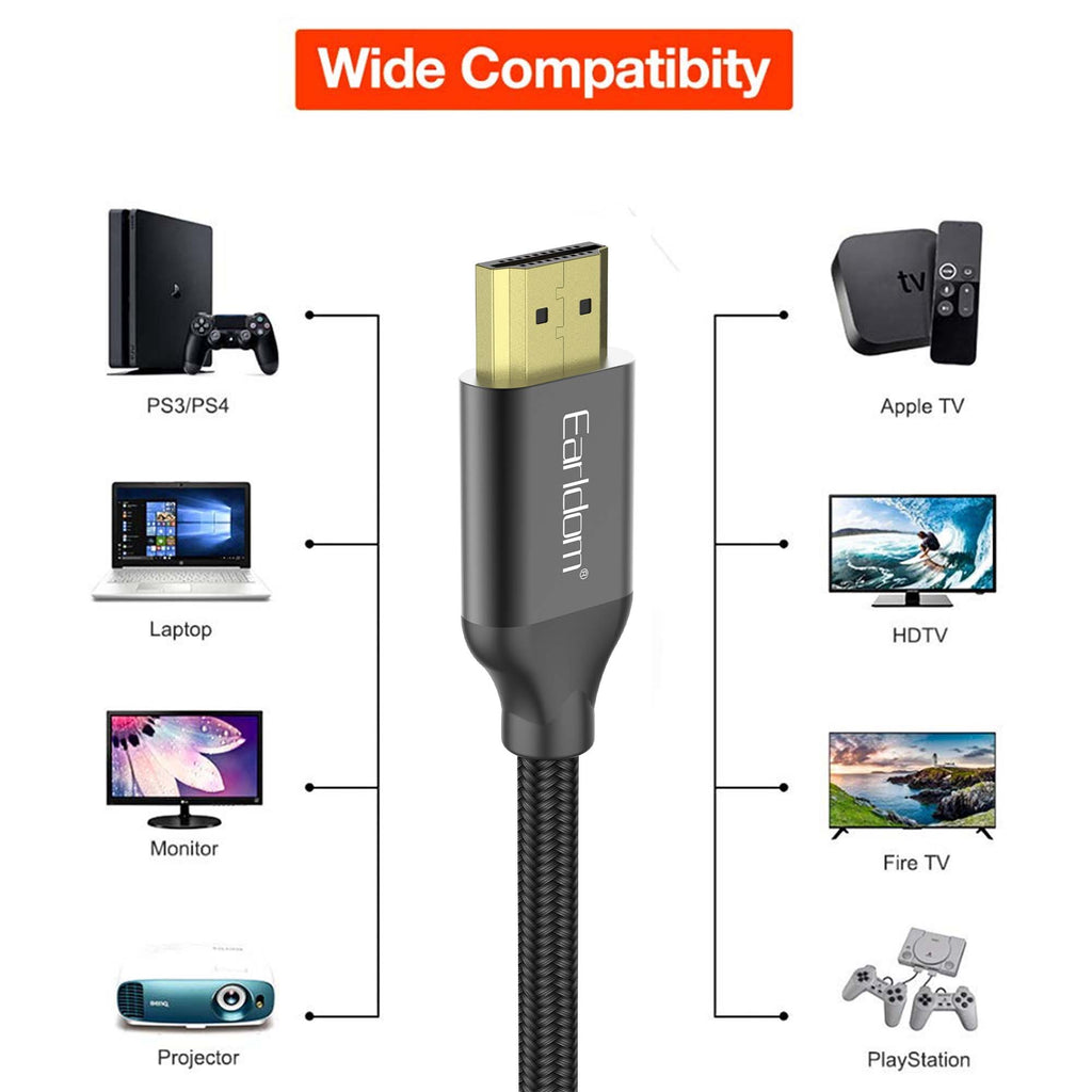 Кабел Earldom ET-W26 HDMI - HDMI, 5м., 4K, С оплетка, Черен - 18386