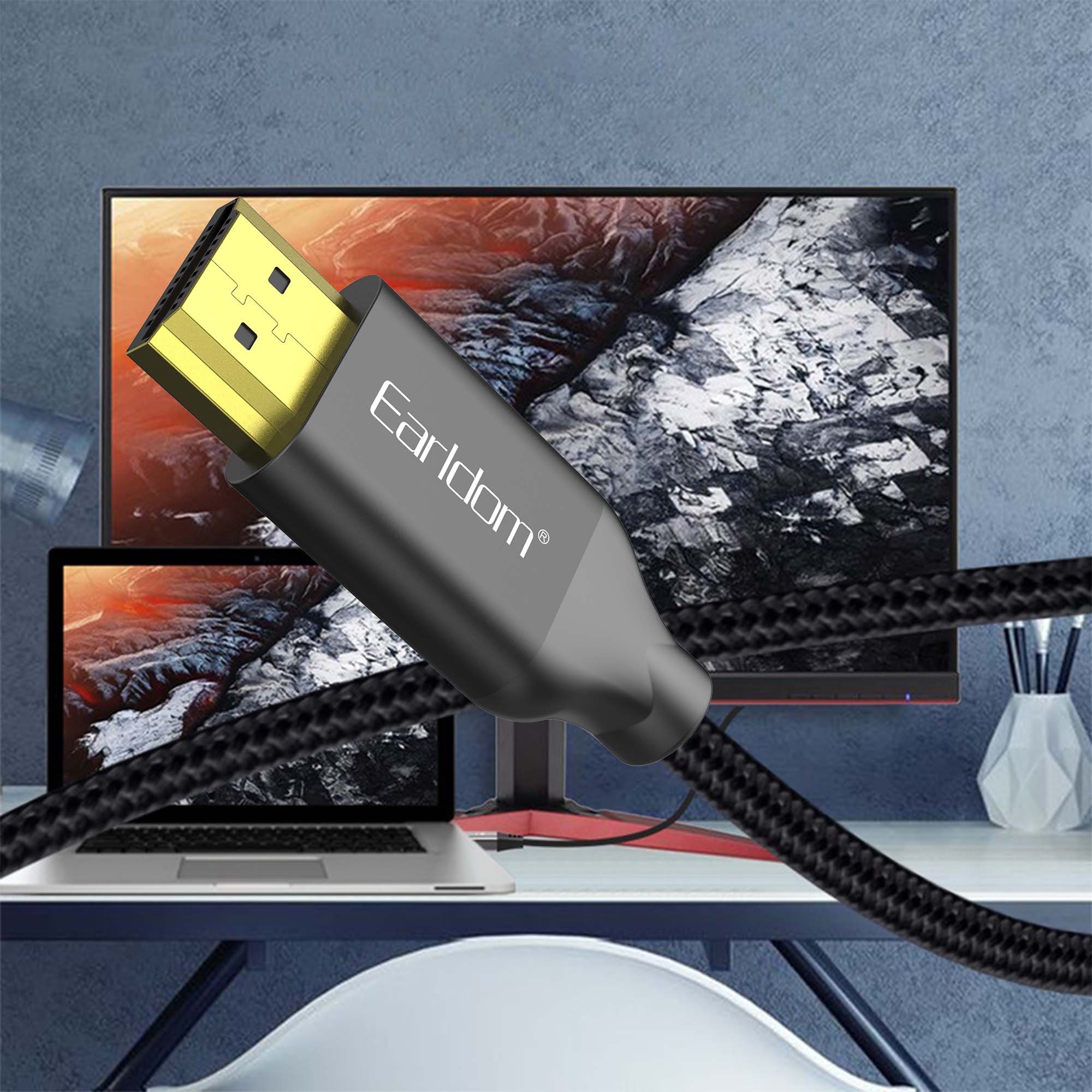 Кабел Earldom ET-W26 HDMI - HDMI, 5м., 4K, С оплетка, Черен - 18386