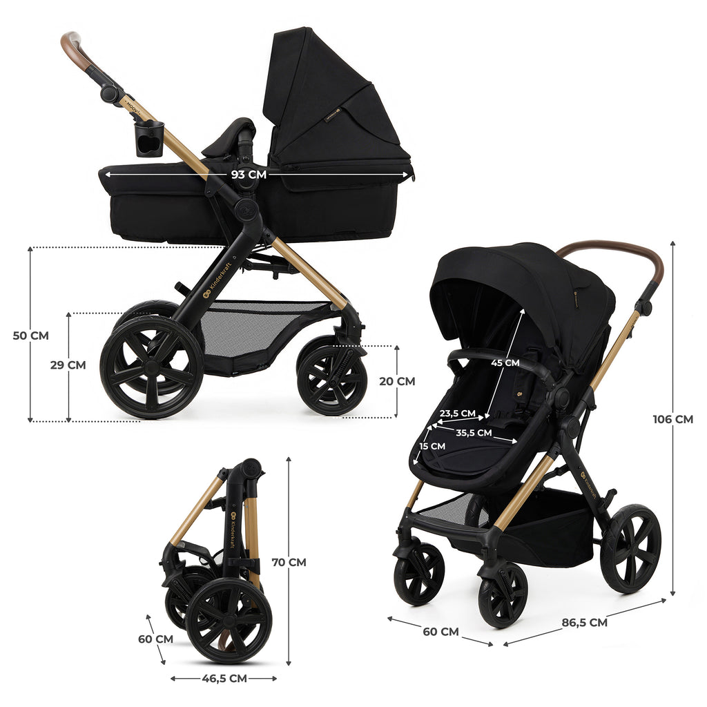 KinderKraft MOOV 2 бебешка количка 3в1 PURE BLACK - снимка 11