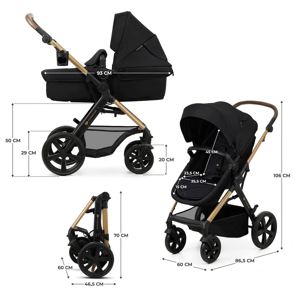KinderKraft MOOV 2 бебешка количка 3в1 PURE BLACK - снимка 11