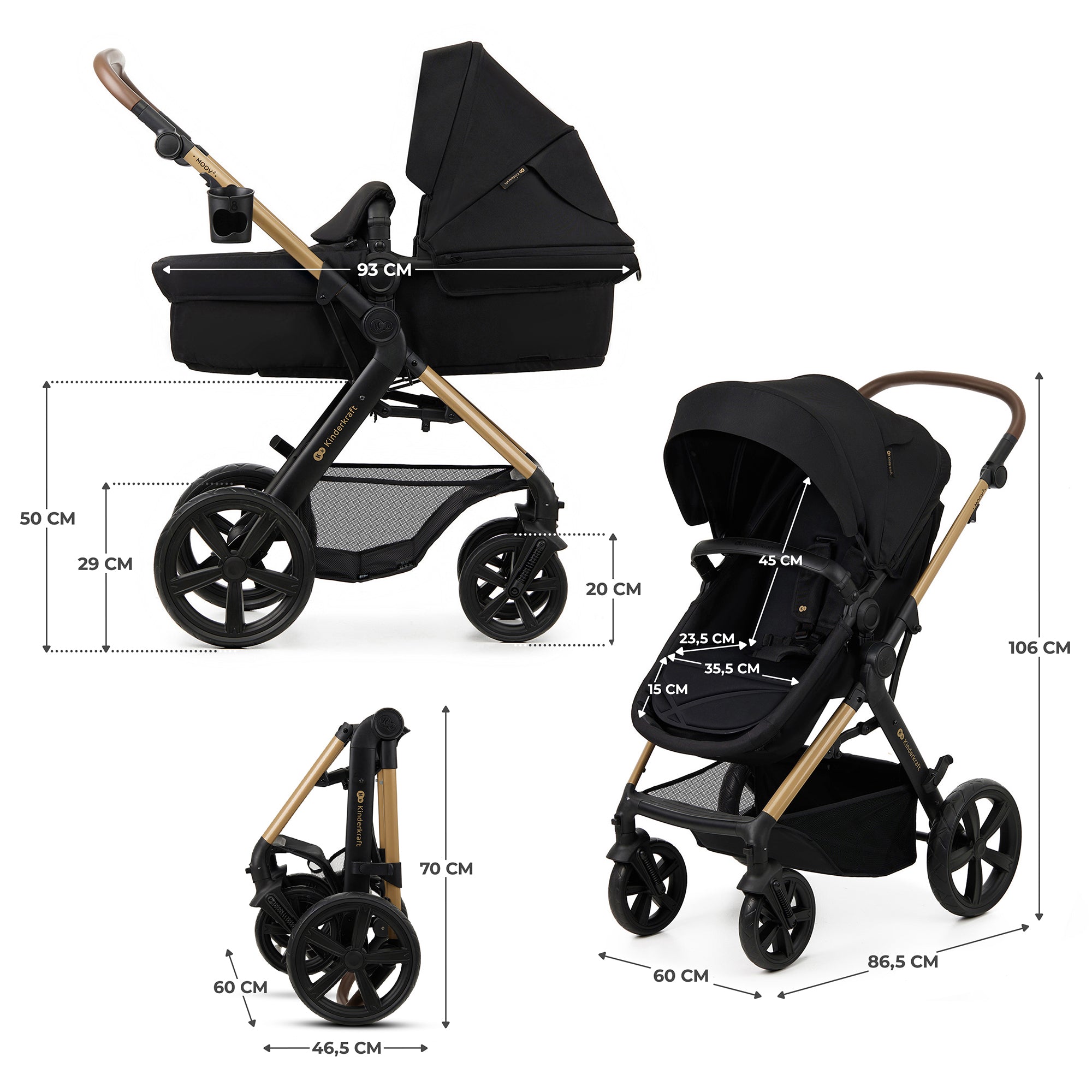 KinderKraft MOOV 2 бебешка количка 3в1 PURE BLACK - снимка 11