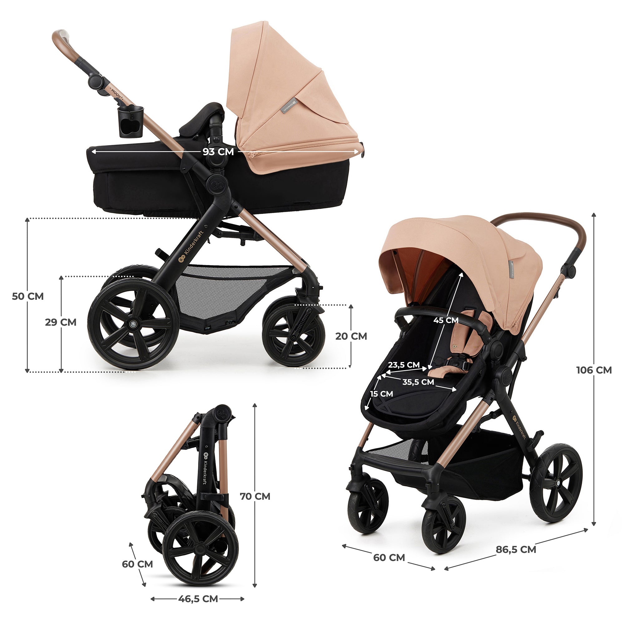 KinderKraft MOOV 2 бебешка количка 3в1 SAND BEIGE - снимка 6