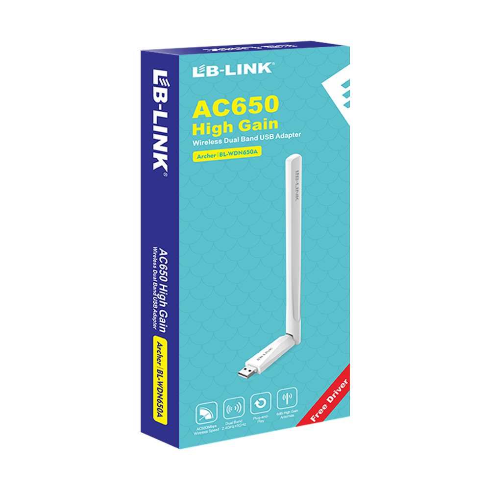 Безжичен мрежов адаптер LB-LINK BL-WDN650A, 650Mbps, 2.4/5Ghz, 6dBi, Бял - 19045