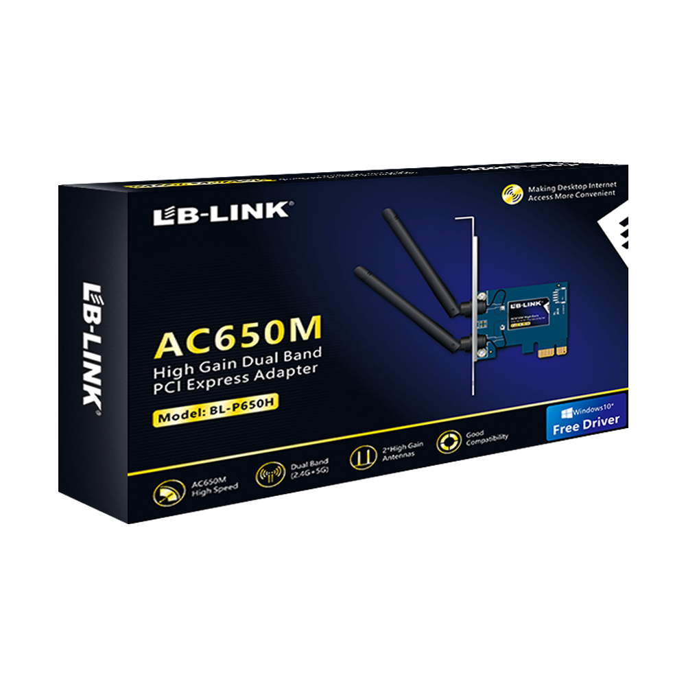 Безжичен мрежов адаптер LB-LINK BL-P650H, PCI-E, 650Mbps, 2.4/5Ghz, 2 x 6dBi, Син - 19048