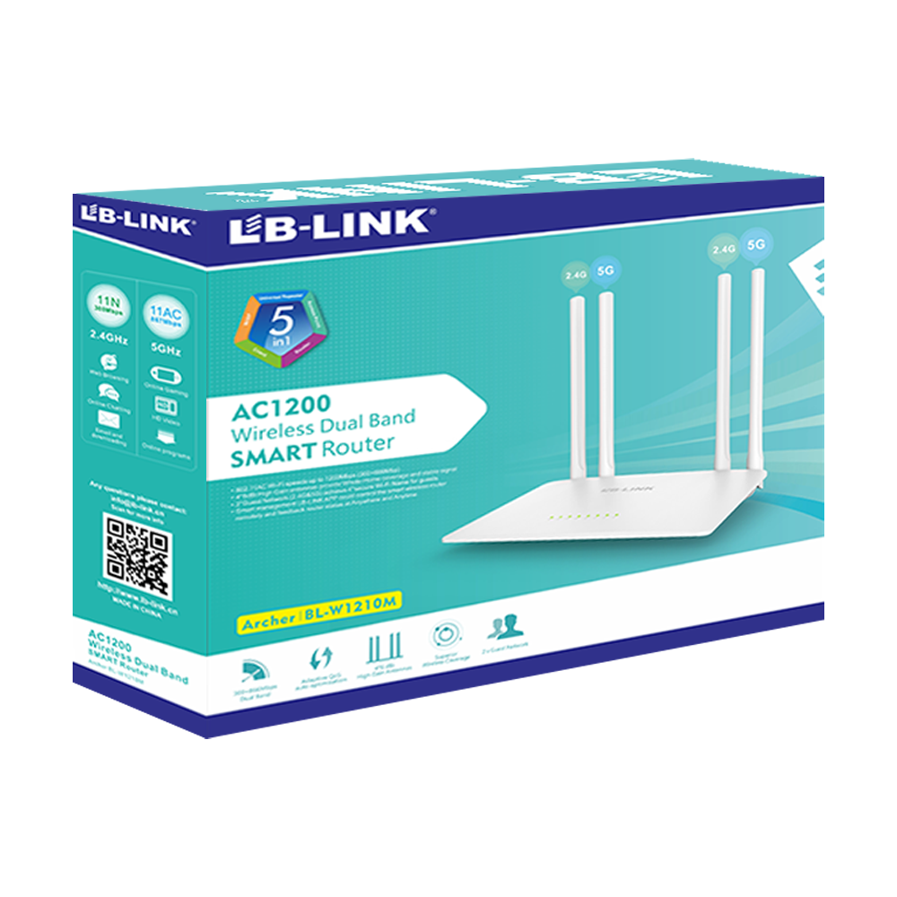 Безжичен рутер LB LINK BL-W1210M, 1200Mbps, Dual-Band, 4 антени, Бял - 19050