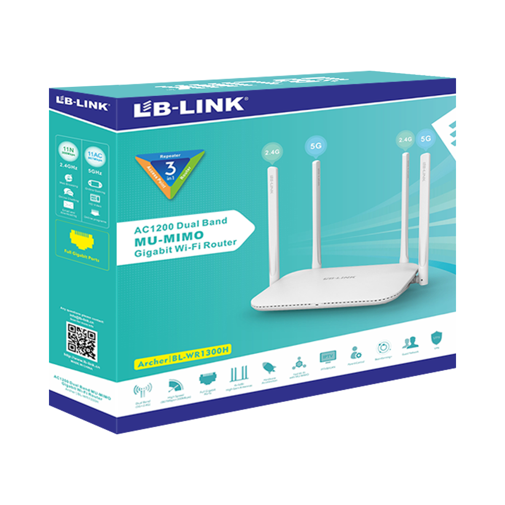 Безжичен рутер LB LINK BL-WR1300H, 1200Mbps, Dual-Band, 4 антени, Бял - 19052