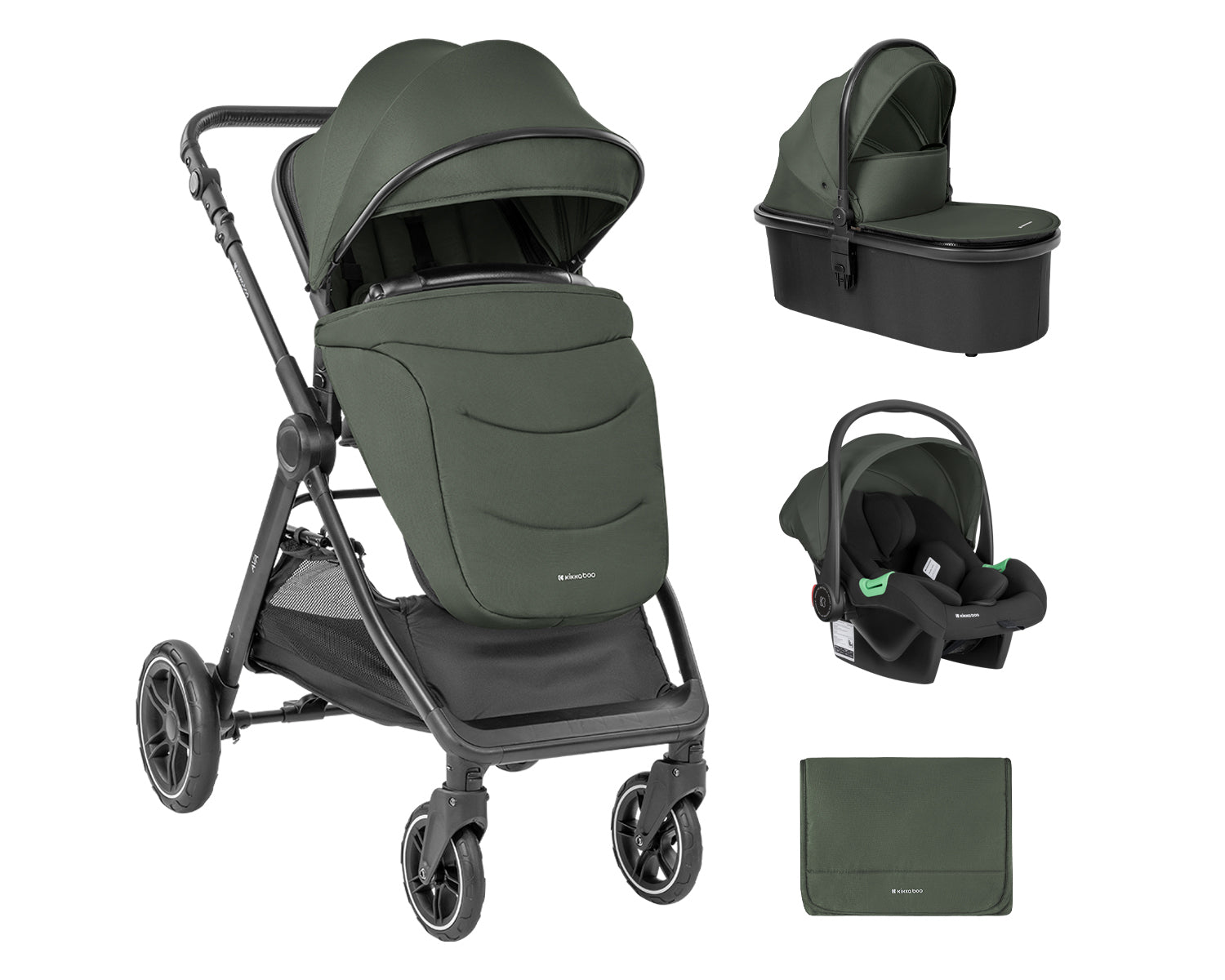 Комбинирана количка 3в1 с кош за новородено Ava Army Green - снимка 2