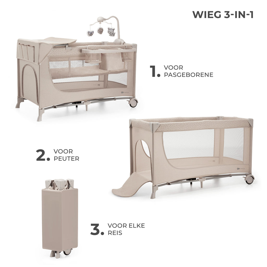 Kinderkraft JOY FULL 2 бебешка кошара с аксесоари BEIGE - снимка 5