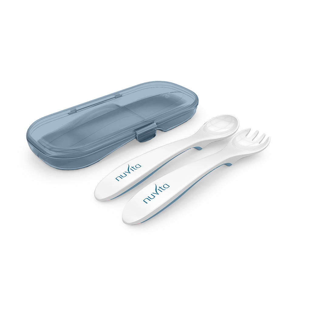 8477 Nuvita комплект вилица и лъжица в кутия POWDER BLUE - снимка 2