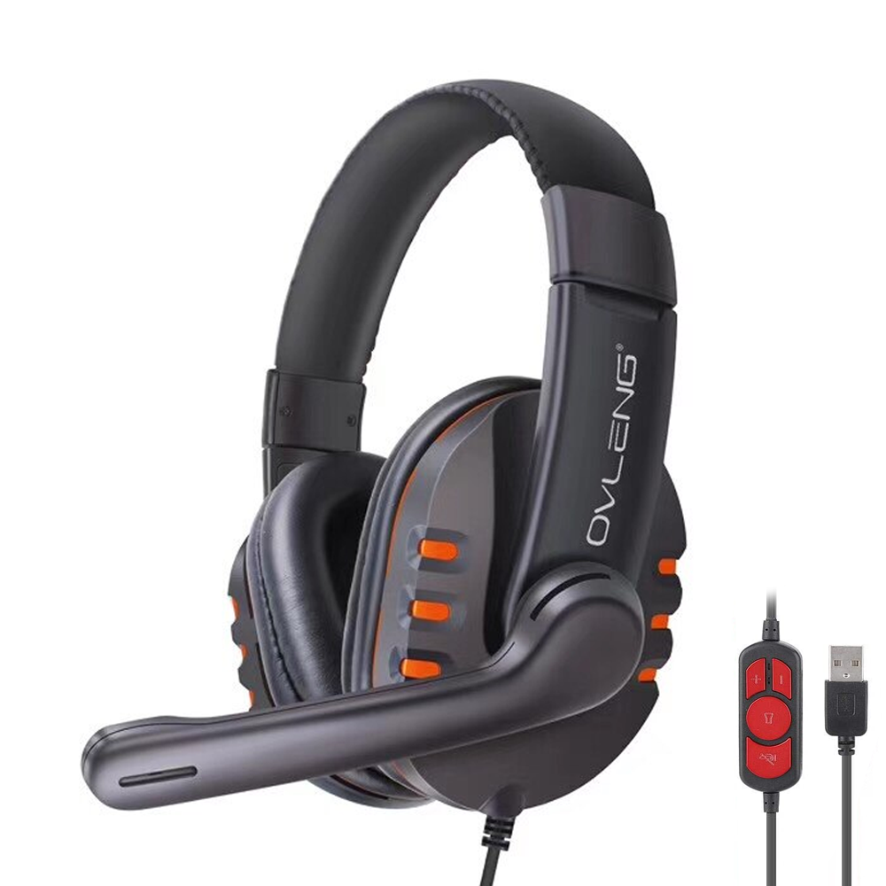 Слушалки Ovleng OV-Q7, За компютър, Микрофон, USB, Черен - 20492