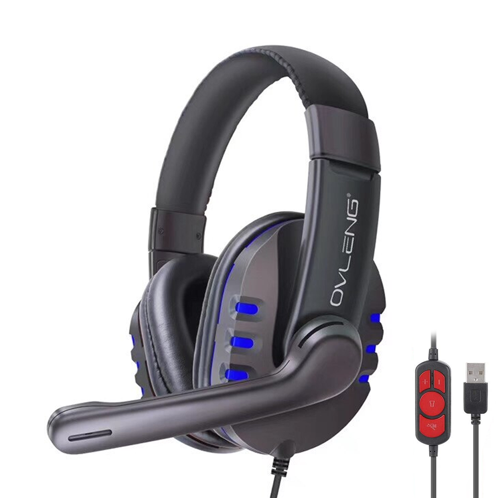 Слушалки Ovleng OV-Q7, За компютър, Микрофон, USB, Черен - 20492