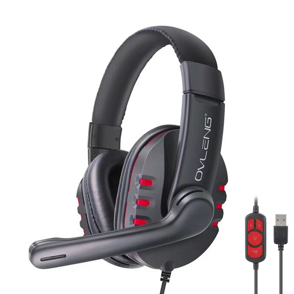 Слушалки Ovleng OV-Q7, За компютър, Микрофон, USB, Черен - 20492