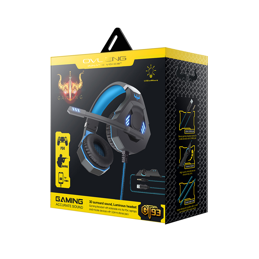 Слушалки Ovleng GT93, За компютър, Микрофон, USB + 3.5mm, Черен - 20493