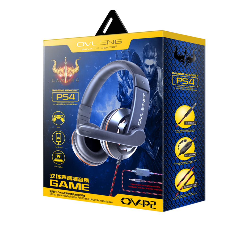 Слушалки за мобилни устройства Ovleng OV-P2, За PS4, Микрофон, 3.5mm, Черен - 20497