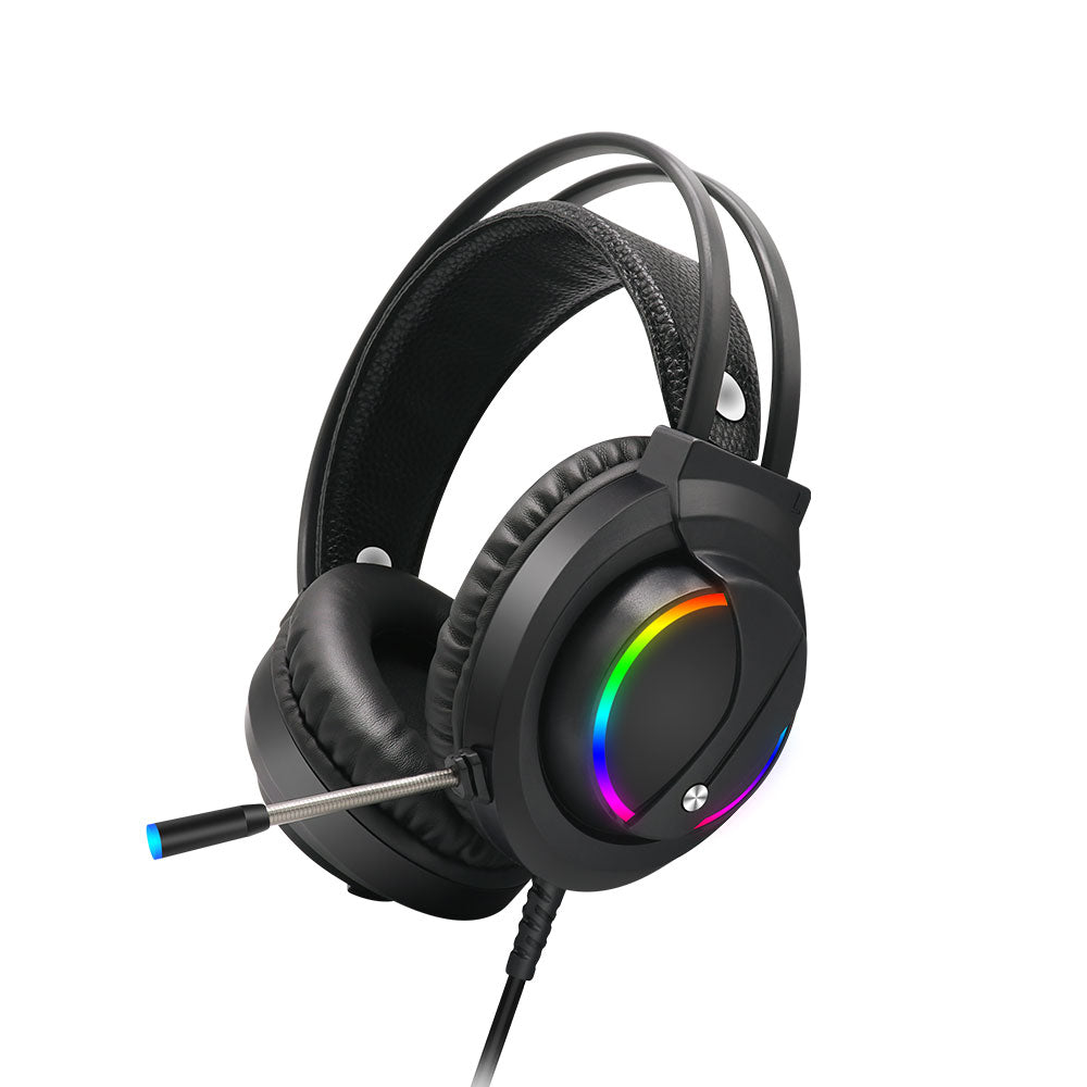 Слушалки Moveteck CT019, За компютър, Подсветка, Микрофон, USB + 3.5mm, Черен - 20516