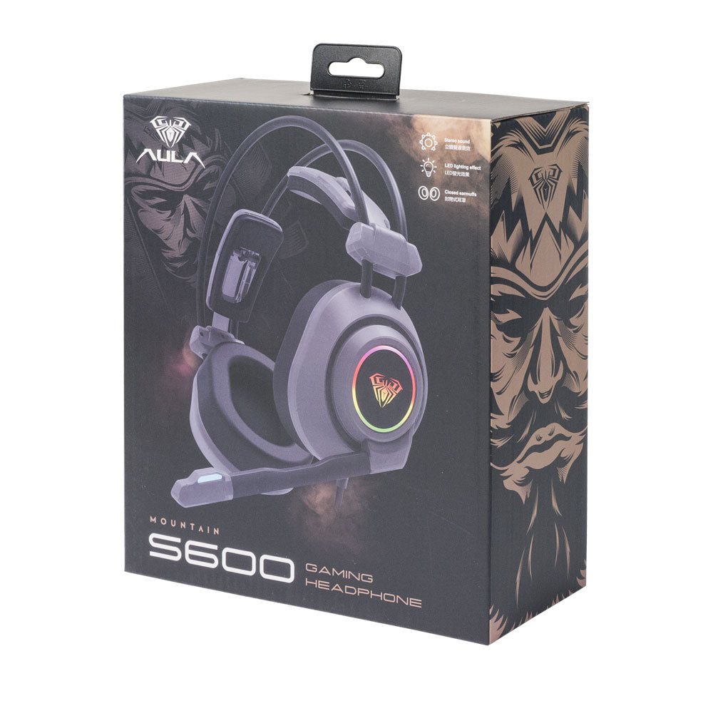 Слушалки Aula S600, За компютър, Подсветка, Микрофон, USB + 3.5mm, Черен - 20603
