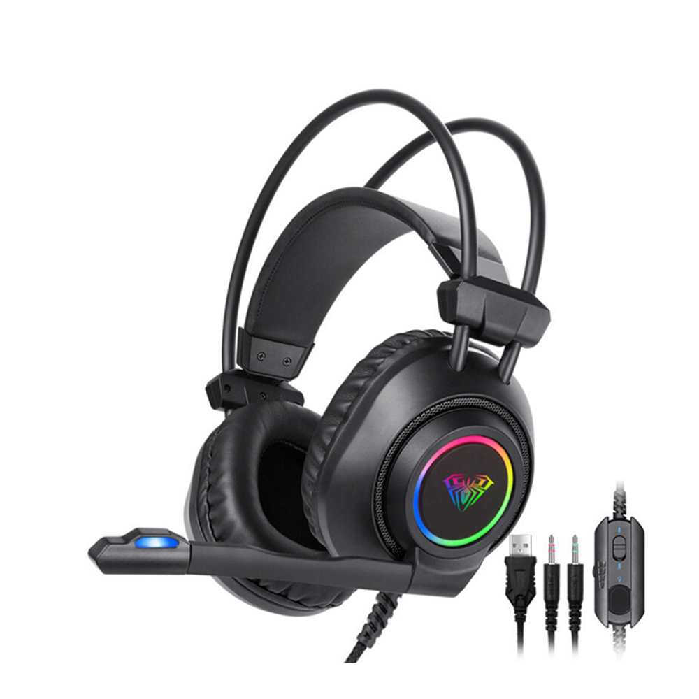 Слушалки Aula S600, За компютър, Подсветка, Микрофон, USB + 3.5mm, Черен - 20603
