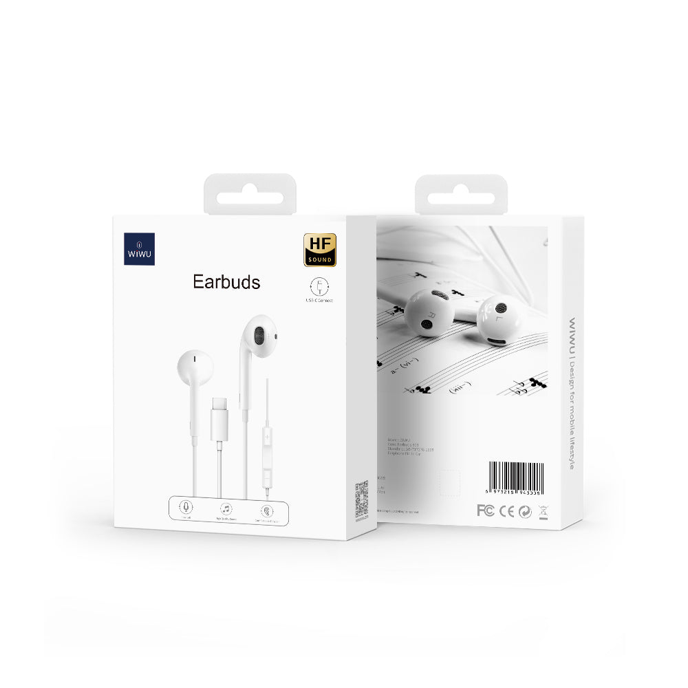 Слушалки за мобилни устройства WiWu Earbuds 303, Type-C, Mикрофон, Бял - 20733