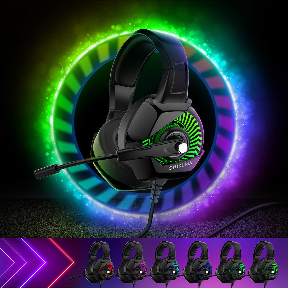 Слушалки Onikuma K6 RGB, За компютър, Микрофон, Подсветка, 3.5mm, USB, Черен - 20740