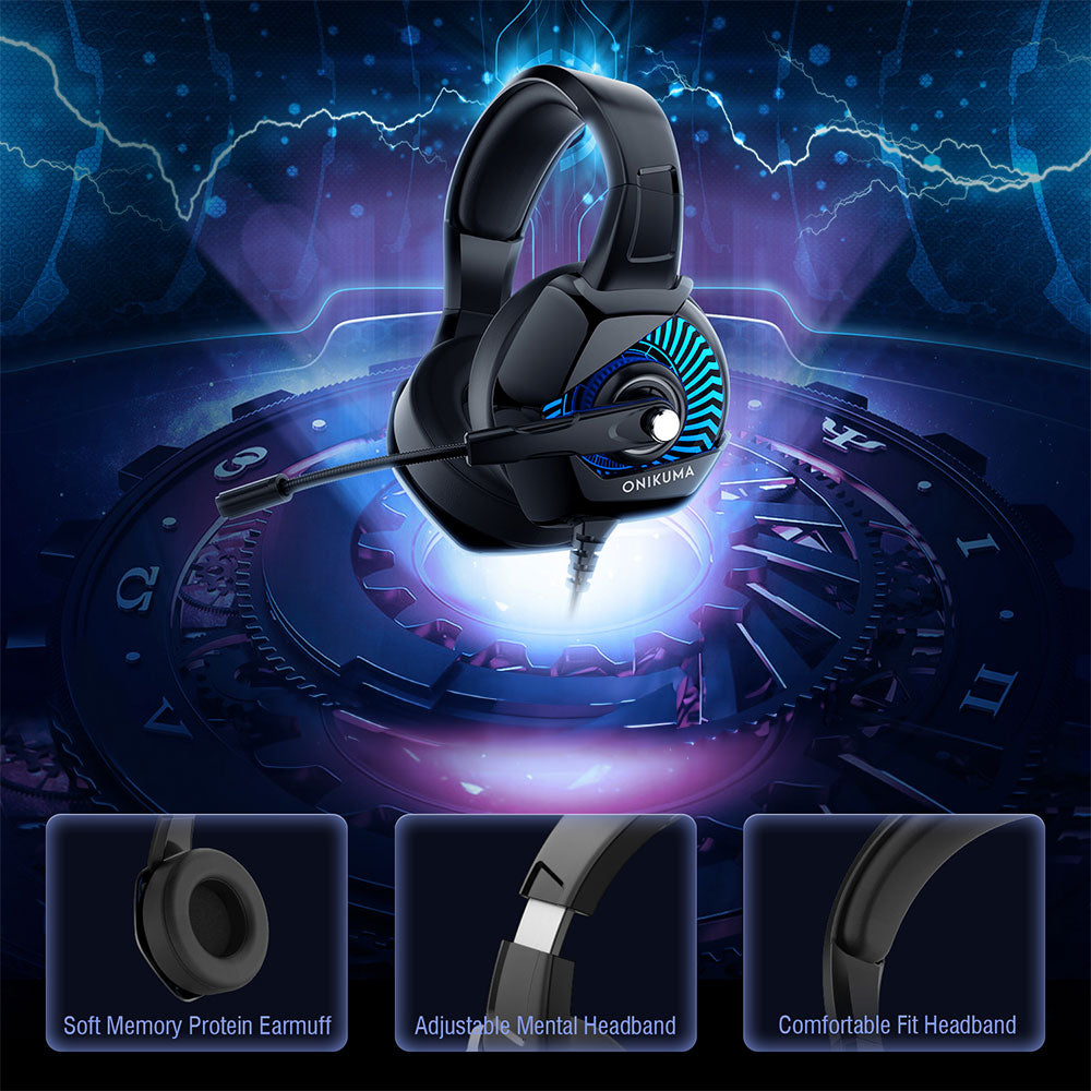 Слушалки Onikuma K6 RGB, За компютър, Микрофон, Подсветка, 3.5mm, USB, Черен - 20740