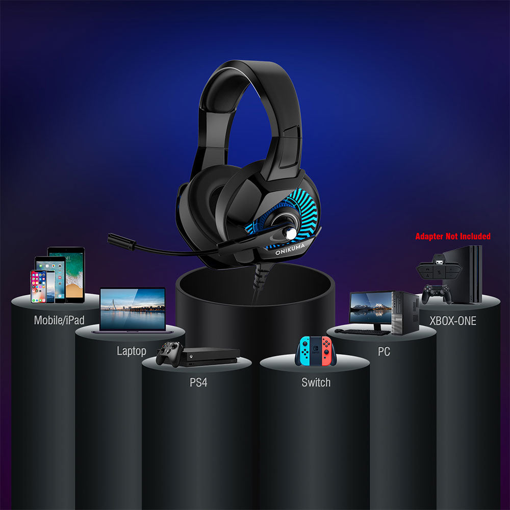 Слушалки Onikuma K6 RGB, За компютър, Микрофон, Подсветка, 3.5mm, USB, Черен - 20740