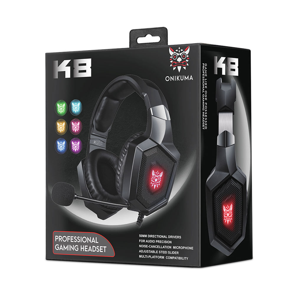 Слушалки Onikuma K8, За компютър, Микрофон, Подсветка, 3.5mm, USB, Черен - 20741