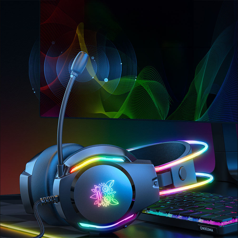 Слушалки Onikuma X26, За компютър, Микрофон, Подсветка, 3.5mm, USB, Черен - 20744