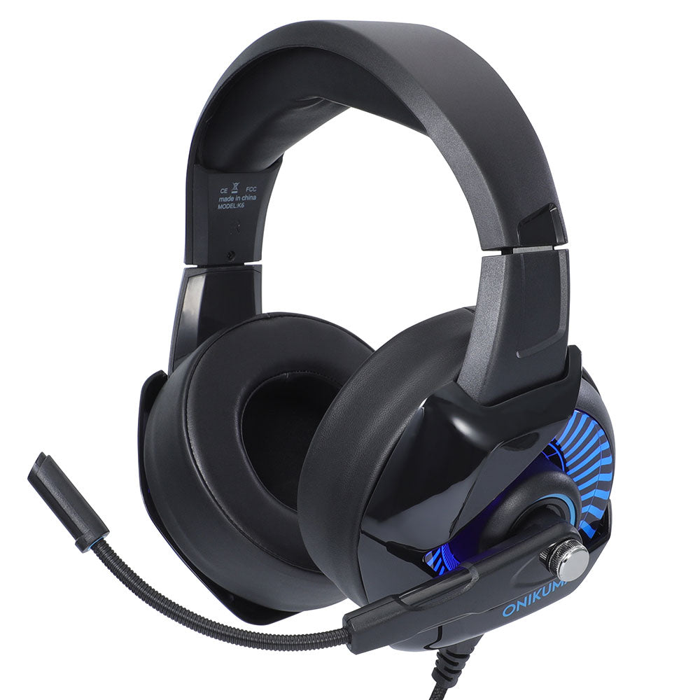 Слушалки Onikuma K6 Blue, За компютър, Микрофон, Подсветка, 3.5mm, USB, Черен - 20746