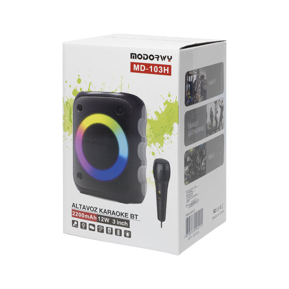 Тонколона Modorwy MD-103H, Караоке, Микрофон, Bluetooth, USB, SD, FM, AUX, Черен - 22178