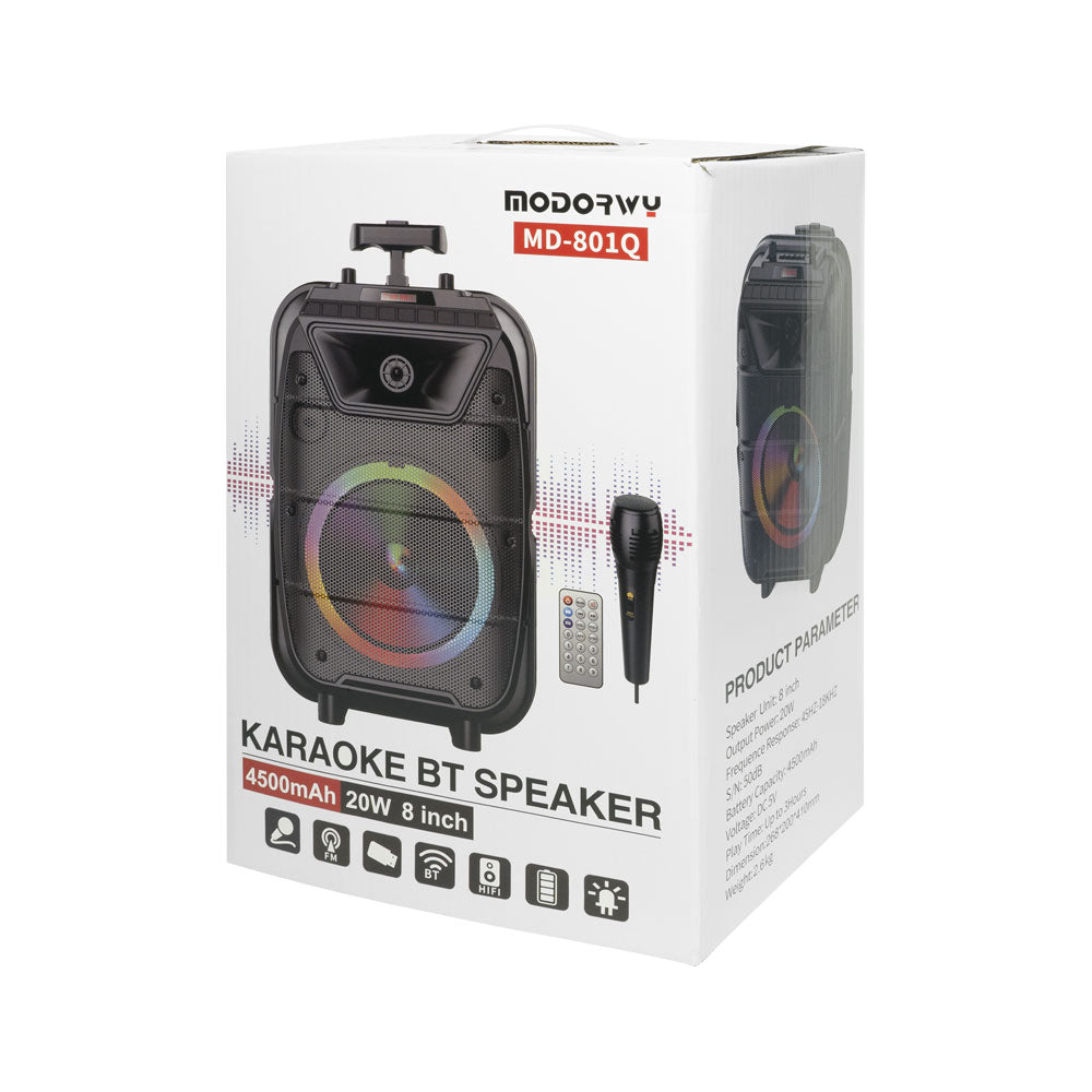 Тонколона Modorwy MD-801Q, Караоке, Микрофон, Bluetooth, USB, SD, FM, AUX, Черен - 22179