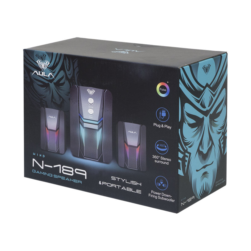 Тонколони Aula N-189, 2x3W, USB, RGB, Черен - 22182