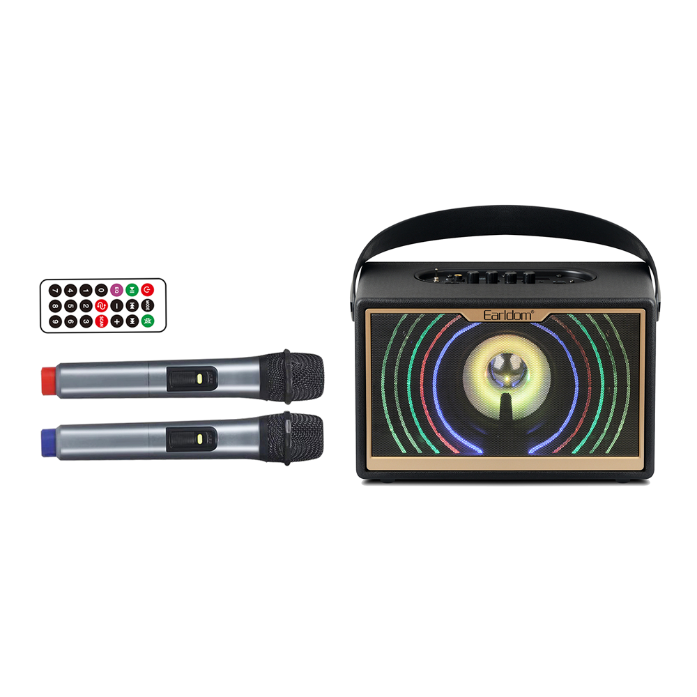 Тонколона Earldom ET-LK3, Караоке, Bluetooth, USB, FM, AUX, 2 Микрофона, Черен - 22198
