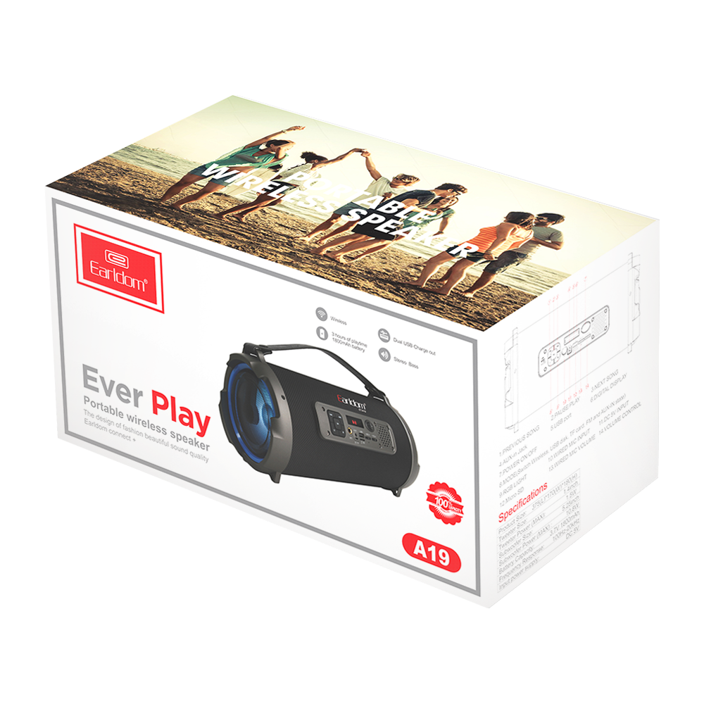 Тонколона Earldom ET-A19, Караоке, Bluetooth, USB, FM, AUX, Черен - 22199