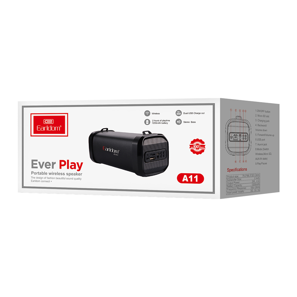 Тонколона Earldom ET-A11, Bluetooth, USB, FM, AUX, Черен - 22205