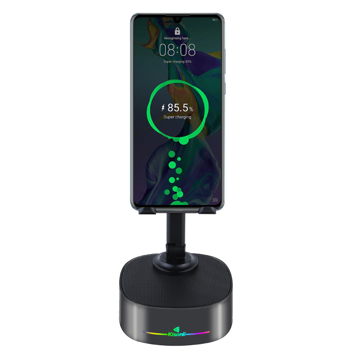 Тонколона със стойка за телефон Kisonli M5, Bluetooth, Безжично зареждане, FM, AUX, RGB, Различни цветове - 22275