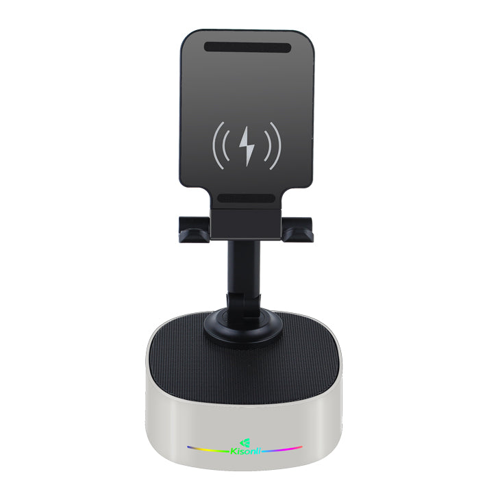 Тонколона със стойка за телефон Kisonli M5, Bluetooth, Безжично зареждане, FM, AUX, RGB, Различни цветове - 22275