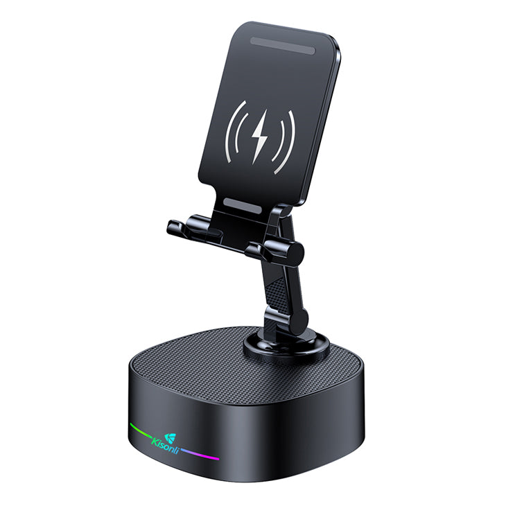 Тонколона със стойка за телефон Kisonli M5, Bluetooth, Безжично зареждане, FM, AUX, RGB, Различни цветове - 22275