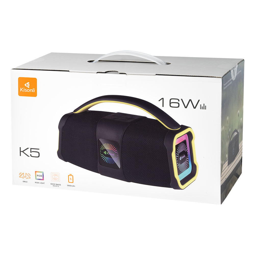 Тонколона Kisonli K5, Bluetooth, USB, SD, AUX, FM, RGB, Черен - 22293