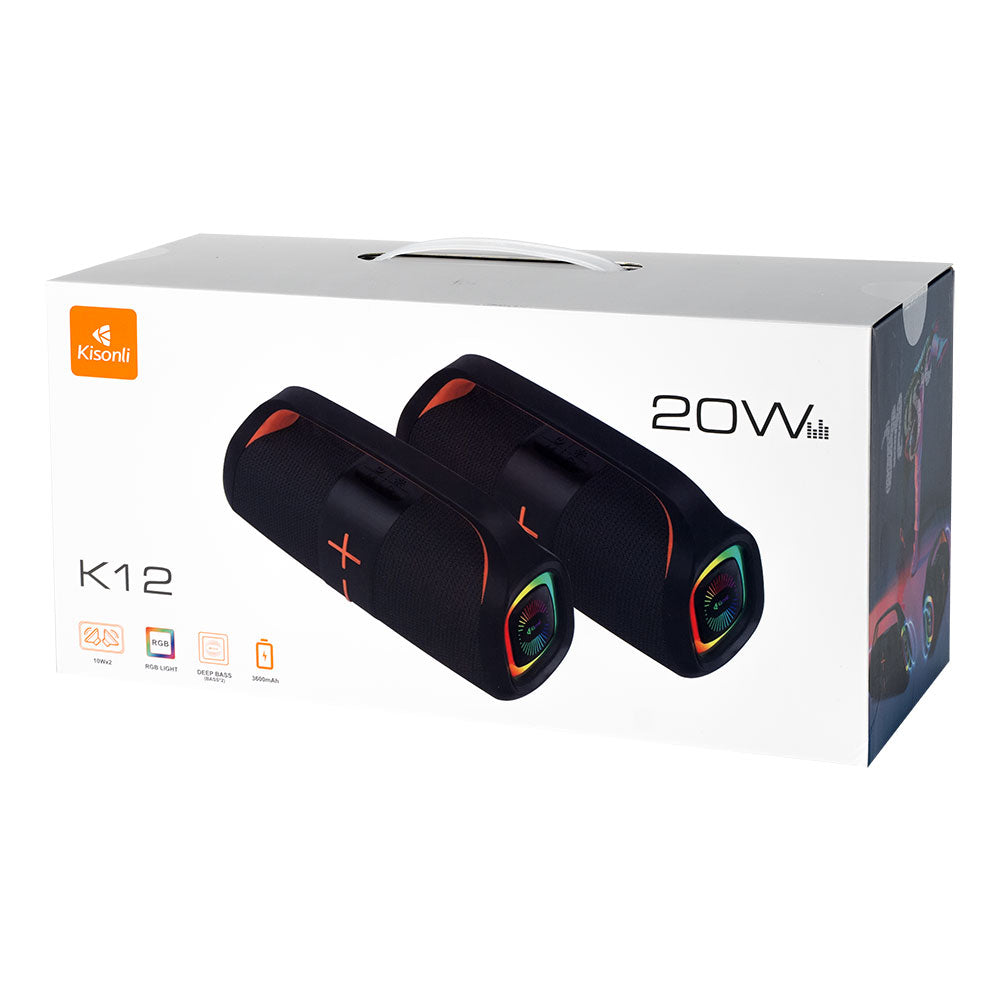 Тонколона Kisonli K12, Bluetooth, USB, SD, AUX, RGB, Черен - 22294