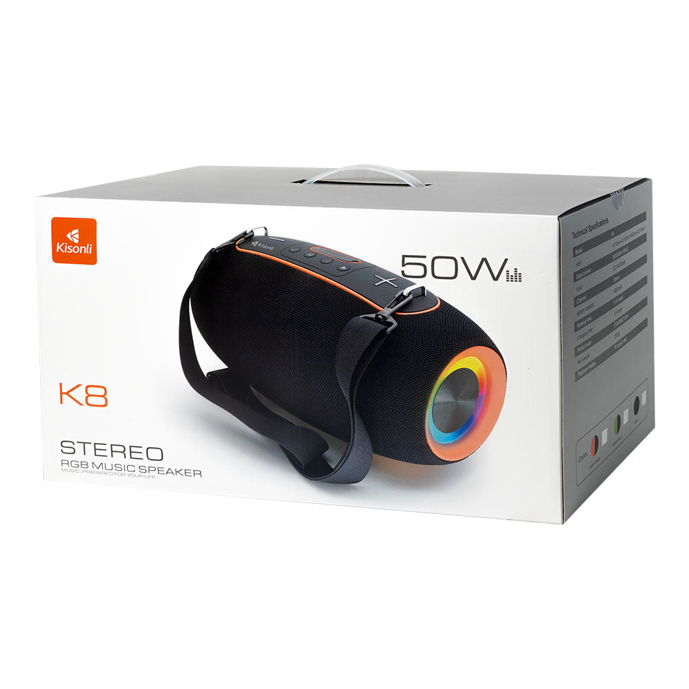 Тонколона Kisonli K8, Bluetooth, USB, SD, AUX, RGB, Черен - 22296