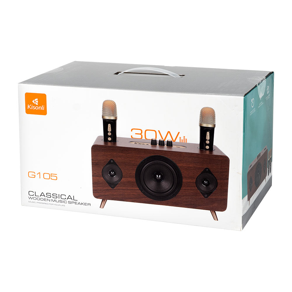 Тонколона Kisonli G105, Караоке, Bluetooth, USB, SD, AUX, Кафяв - 22304