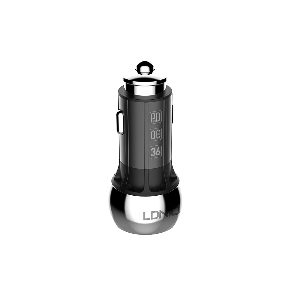 Зарядно устройство за кола LDNIO C1, 1xUSB QC3.0, 1xType-C PD, С Type-C кабел, Сив - 40078