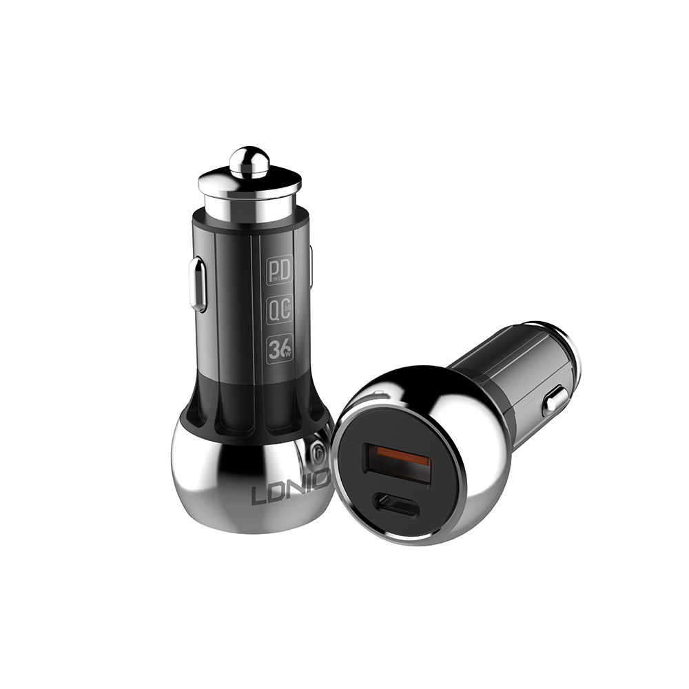 Зарядно устройство за кола LDNIO C1, 1xUSB QC3.0, 1xType-C PD, С Lightning кабел, Сив - 40077