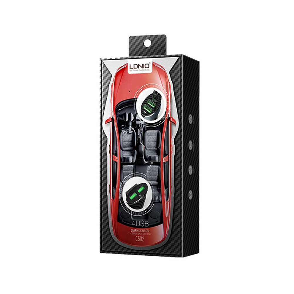 Зарядно устройство за кола LDNIO C502, 4xUSB F, 5.1A, Черен - 40084
